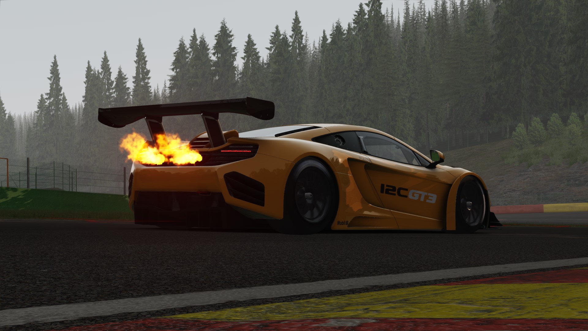 The McLaren MP4-12C spitting flames in vanilla Assetto Corsa. This would have been an easy shot with modern AC tools, but not the original photo mode.