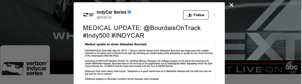 Bourdais Indy 500 Tweet.png