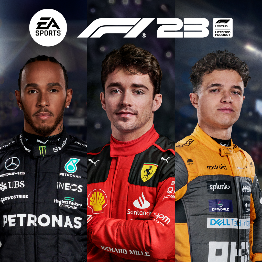 EA Sports F1 23 Standard Edition Cover Featuring Lewis Hamilton, Charles Leclerc & Lando Norris.png